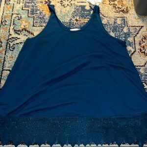 NWT beautiful rich blue tunic tank. Lace trim on hem. 3x. By Seventh Element.